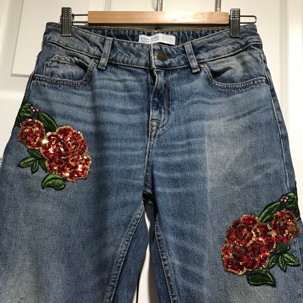 Zara Embroidered Jeans with Sequins